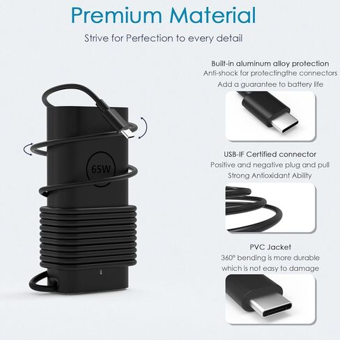 شاحن كمبيوتر محمول USB C بقدرة 65 وات متوافق مع كمبيوتر LG Gram Pro 17 2025 AI، متوافق مع LG Gram Pro 17/2in1 16 بوصة 17Z90TR 17Z90TL 16T90TP 16Z90TS 16Z90TR Copilot+ شاحن الكمبيوتر المحمول للأعمال AI in Kuwait