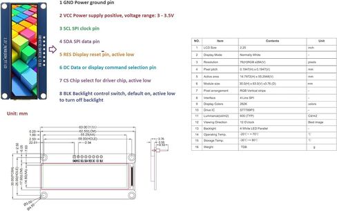 2.25 inch TFT LCD Display Screen LCD Screen 76x284 Long Strip Screen ST7789 Driver Serial Port Screen Color Screen SPI Interface in Saudi Arabia