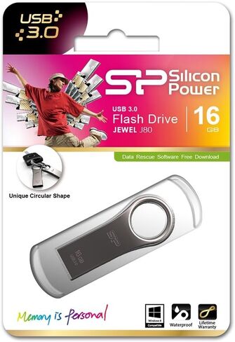 Silicon Power 16GB Jewel J80 USB 3.0 Flash Drive, Titanium (SP016GBUF3J80V1T) in Saudi Arabia