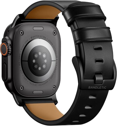 Bandletic Compatible with Apple Watch Bands for Men Women, Soft Genuine Leather Band Replacement Strap for iWatch 49mm(Ultra 3/2/1),46mm(11/10),45mm(9/8/7),44mm(SE3/SE2/SE/6/5/4),42mm(3/2/1) in Saudi Arabia