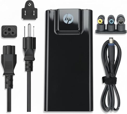 شاحن 90 وات متوافق مع شاحن الكمبيوتر المحمول HP، أطراف باللون الأزرق والأصفر والأسود، Pavilion x360 11 13 15، Envy، Zbook 14u G4 G5 15u 15 G3، Notebook 15، Stream 13 11 14 محول تيار متردد مع سلك طاقة in Kuwait