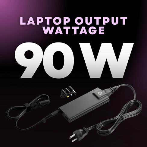 شاحن 90 وات متوافق مع شاحن الكمبيوتر المحمول HP، أطراف باللون الأزرق والأصفر والأسود، Pavilion x360 11 13 15، Envy، Zbook 14u G4 G5 15u 15 G3، Notebook 15، Stream 13 11 14 محول تيار متردد مع سلك طاقة in Kuwait