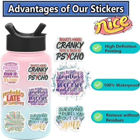 50Pcs Funny Sarcastic Phrase Stickers for Adults, Sarcastic Quote Meme Sticker Pack, Vinyl Snarky Decals for Laptop Water Bottle Scrapbook Journal Notebook in Saudi Arabia