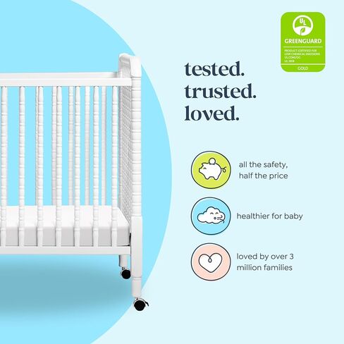Davinci Jenny Lind 3-in-1 Convertible Mini Crib in White, Removable Wheels, Greenguard Gold Certified in Saudi Arabia
