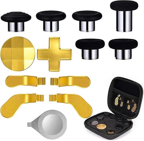 مجموعة ملحقات وحدة التحكم 14 في 1 لجهاز Xbox One Elite Series 2، مجموعة أزرار مغناطيسية بديلة لعصي الإبهام المعدنية، عصا تحكم معدنية 6 قابلة للتبديل، 4 مجاذيف، 2 وسادات D، 1 أداة تعديل، 1 حقيبة تخزين - ذهبي in Kuwait