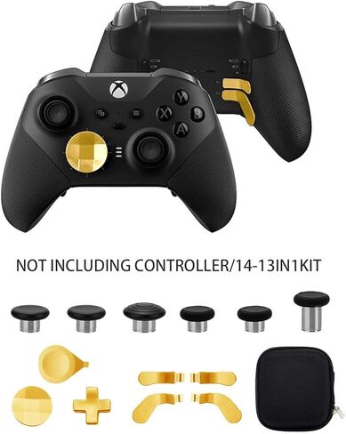 مجموعة ملحقات وحدة التحكم 14 في 1 لجهاز Xbox One Elite Series 2، مجموعة أزرار مغناطيسية بديلة لعصي الإبهام المعدنية، عصا تحكم معدنية 6 قابلة للتبديل، 4 مجاذيف، 2 وسادات D، 1 أداة تعديل، 1 حقيبة تخزين - ذهبي in Kuwait