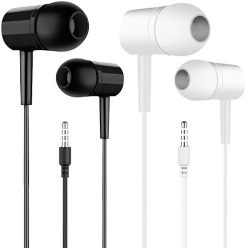 2 Packs Black & White Wired Headphones Earbuds with Microphone, 3.5mm Jack Corded Earphone Calls Compatible, in-Ear Headphones, Plug-in Earbuds, for Computer and Other in Saudi Arabia
