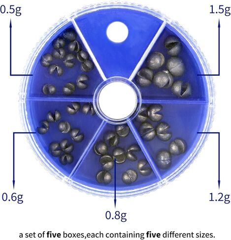 Split Shot Sinkers Combo Assortment - 5 Sizes Removable Pure Lead Egg Sinkers & Micro Weights for Trout Fishing | Freshwater &Saltwater Gear with Fly & Ice Fishing Precision | Small Weights in Saudi Arabia
