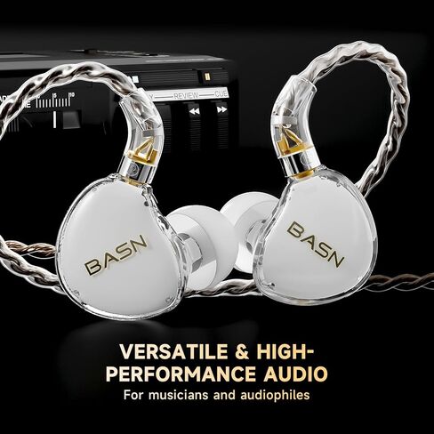 سماعات أذن BASN ASONE PRO داخل الأذن، سماعات أذن سلكية واسعة النطاق مقاس 14.2 مم مع كابل MMCX معياري 3.5 مم/4.4 مم للموسيقيين عشاق الموسيقى (أبيض، 3.5/4.4) in Saudi Arabia