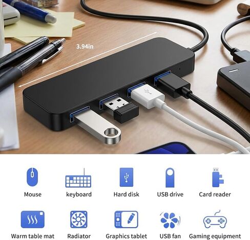 USB 3.0 Hub, 4-Port USB Hub Splitter Expander for Laptop/Xbox/Flash Drive/HDD/Console/Printer/Camera/Keyborad/Mouse(Not for Charging) in Saudi Arabia