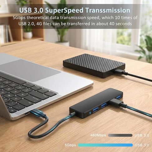 USB 3.0 Hub, 4-Port USB Hub Splitter Expander for Laptop/Xbox/Flash Drive/HDD/Console/Printer/Camera/Keyborad/Mouse(Not for Charging) in Saudi Arabia