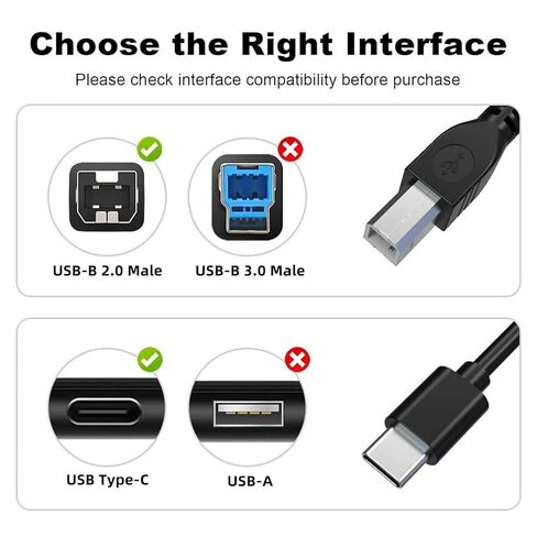 كابل طابعة USB B إلى USB من النوع C بطول 10 أقدام من النوع B إلى النوع C سلك كمبيوتر لجهاز MacBook Pro، Air، كابل MIDI لبيانو Yamaha Casio الرقمي، لوحة مفاتيح MIDI، سلك ماسح ضوئي للطابعة HP Canon Brother Epson in Saudi Arabia
