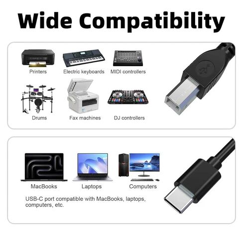 كابل طابعة USB B إلى USB من النوع C بطول 10 أقدام من النوع B إلى النوع C سلك كمبيوتر لجهاز MacBook Pro، Air، كابل MIDI لبيانو Yamaha Casio الرقمي، لوحة مفاتيح MIDI، سلك ماسح ضوئي للطابعة HP Canon Brother Epson in Saudi Arabia