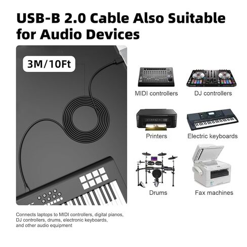 كابل طابعة USB B إلى USB من النوع C بطول 10 أقدام من النوع B إلى النوع C سلك كمبيوتر لجهاز MacBook Pro، Air، كابل MIDI لبيانو Yamaha Casio الرقمي، لوحة مفاتيح MIDI، سلك ماسح ضوئي للطابعة HP Canon Brother Epson in Saudi Arabia