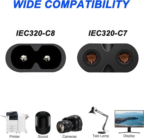 MEIRIYFA IEC 320 C8 إلى كابل مقسم C7 Y مزدوج، IEC الشكل C8 ذكر إلى أنثى C7 Y مقسم 1 في 2 خارج محول سلك طاقة تيار متردد للكمبيوتر المحمول المكتبي PS4 مصابيح شاشات LCD ومكبرات الصوت-30 سم in Saudi Arabia