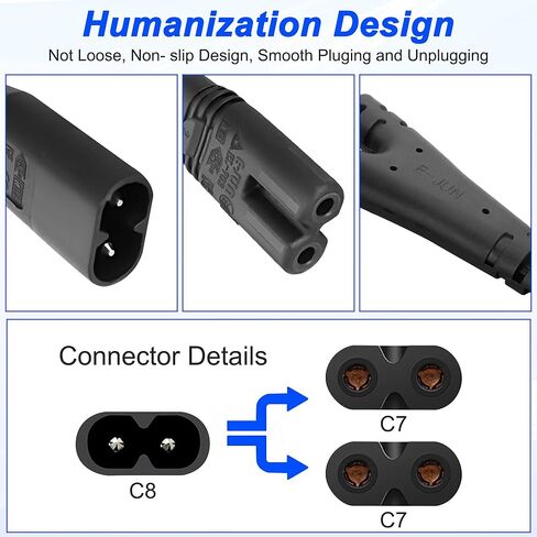 MEIRIYFA IEC 320 C8 إلى كابل مقسم C7 Y مزدوج، IEC الشكل C8 ذكر إلى أنثى C7 Y مقسم 1 في 2 خارج محول سلك طاقة تيار متردد للكمبيوتر المحمول المكتبي PS4 مصابيح شاشات LCD ومكبرات الصوت-30 سم in Saudi Arabia