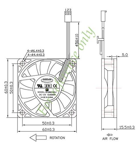 Everflow 60x15mm 12 volt 3 wire/ 3 pin fan with thermistor #R126015BUT in Saudi Arabia