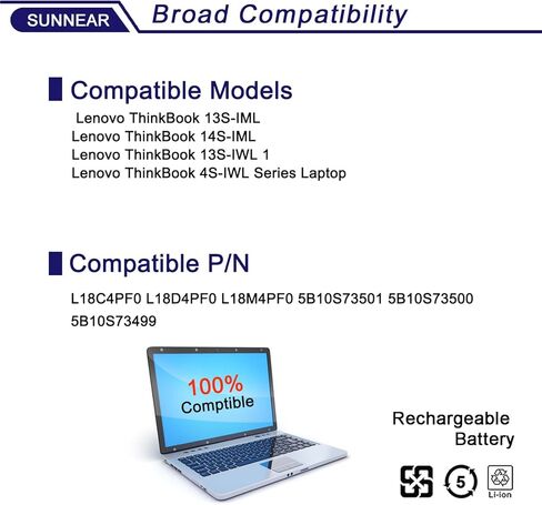 استبدال بطارية الكمبيوتر المحمول L18C4PF0 L18M4PF0 L18D4PF0 لجهاز Lenovo ThinkBook 13s-IML 13s-IWL 14s-IML 14s-IWL Series 20RR 20RS 20RM 20R9 5B10S73501 5B10S73499 5B10W67315 5B10S73500 45 واط ساعة in Kuwait