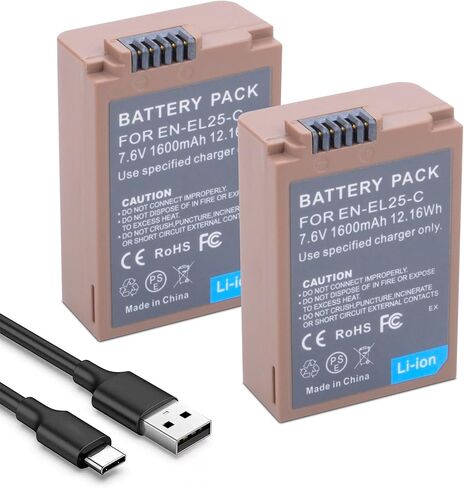 2-Pack EN-EL25 EN-EL25a Battery Replacement Battery with USB-C Fast Charging Port Compatible with Nikon ZFC / Z30 / Z50 Camera, MH-32 Charger 1600mAh in Saudi Arabia