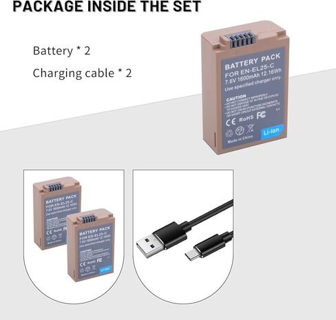 2-Pack EN-EL25 EN-EL25a Battery Replacement Battery with USB-C Fast Charging Port Compatible with Nikon ZFC / Z30 / Z50 Camera, MH-32 Charger 1600mAh in Saudi Arabia
