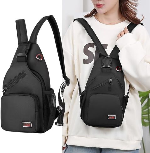 Crossbody Bags for Women, Lightweight Multi-Way Sling Backpack with Headphone Jack, for Daily Travel, Hiking & Gym, Black in Saudi Arabia