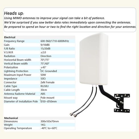 هوائي راوتر 2x2 MIMO 4G LTE 5G لـ Tmobile Verizon AT&T، هوائي خلوي خارجي SMA TS9 5G للنقاط الساخنة الخلوية/جهاز التوجيه، 600-6000 ميجا هرتز 10dBi كابل/قطب 10 أمتار (مجموعة) in Kuwait