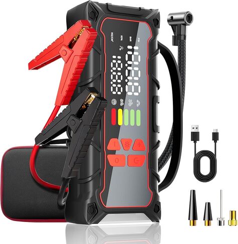 Battery Jumper Starter Portable, 5000A Jump Starter with Air Compressor(7.0L Gas/ 6.0L Diesel) with 160PSI Tire Inflator, 12V Jumper Box Car Battery Jump Starter, Valentine Gifts in Saudi Arabia