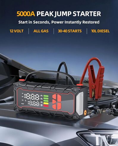 Battery Jumper Starter Portable, 5000A Jump Starter with Air Compressor(7.0L Gas/ 6.0L Diesel) with 160PSI Tire Inflator, 12V Jumper Box Car Battery Jump Starter, Valentine Gifts in Saudi Arabia