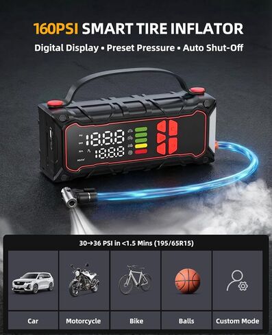 Battery Jumper Starter Portable, 5000A Jump Starter with Air Compressor(7.0L Gas/ 6.0L Diesel) with 160PSI Tire Inflator, 12V Jumper Box Car Battery Jump Starter, Valentine Gifts in Saudi Arabia