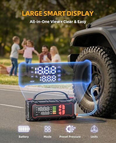 Battery Jumper Starter Portable, 5000A Jump Starter with Air Compressor(7.0L Gas/ 6.0L Diesel) with 160PSI Tire Inflator, 12V Jumper Box Car Battery Jump Starter, Valentine Gifts in Saudi Arabia