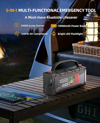 Battery Jumper Starter Portable, 5000A Jump Starter with Air Compressor(7.0L Gas/ 6.0L Diesel) with 160PSI Tire Inflator, 12V Jumper Box Car Battery Jump Starter, Valentine Gifts in Saudi Arabia