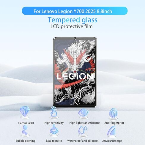 واقي شاشة لجهاز Lenovo Legion Y700 Gen 3 Tablet مقاس 8.8 بوصة، زجاج مقسى عالي الدقة، صلابة 9 ساعات، خدش، مضاد لبصمات الأصابع، واقي غشاء من الزجاج المقوى لجهاز Lenovo Legion Y700 Gen 3 [عبوة من قطعتين] in Kuwait