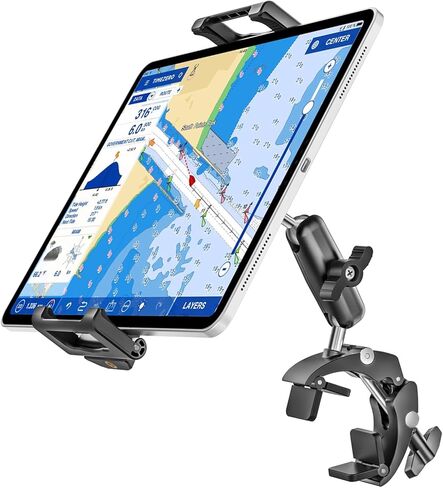 woleyi Aluminum Boat Helm Tablet Mount - [Large Clamp] [Thick Case Friendly] Marine Tablet Holder Stand, Handle Bar Pole Clip for Boat Rail, for iPad Pro Air Mini, Galaxy Tabs, iPhone, 6-15.6" Devices in Saudi Arabia