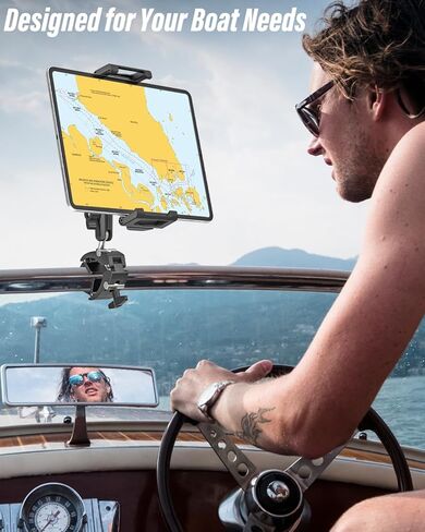 woleyi Aluminum Boat Helm Tablet Mount - [Large Clamp] [Thick Case Friendly] Marine Tablet Holder Stand, Handle Bar Pole Clip for Boat Rail, for iPad Pro Air Mini, Galaxy Tabs, iPhone, 6-15.6" Devices in Saudi Arabia