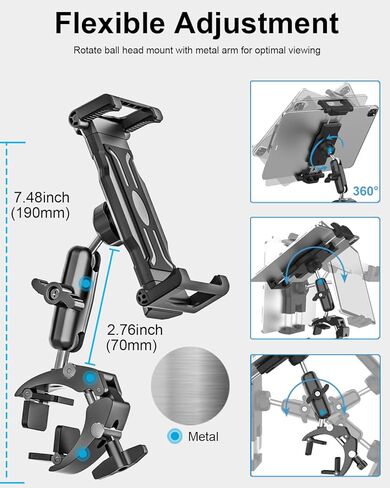 woleyi Aluminum Boat Helm Tablet Mount - [Large Clamp] [Thick Case Friendly] Marine Tablet Holder Stand, Handle Bar Pole Clip for Boat Rail, for iPad Pro Air Mini, Galaxy Tabs, iPhone, 6-15.6" Devices in Saudi Arabia