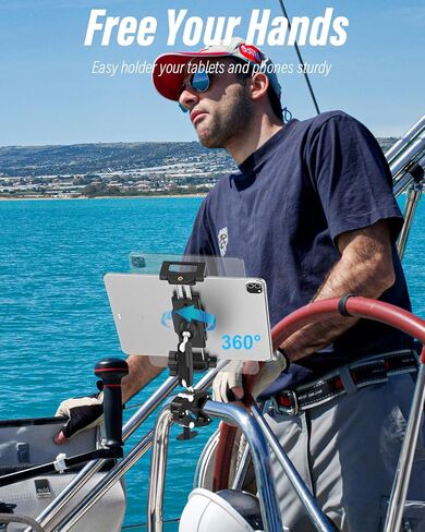 woleyi Aluminum Boat Helm Tablet Mount - [Large Clamp] [Thick Case Friendly] Marine Tablet Holder Stand, Handle Bar Pole Clip for Boat Rail, for iPad Pro Air Mini, Galaxy Tabs, iPhone, 6-15.6" Devices in Saudi Arabia
