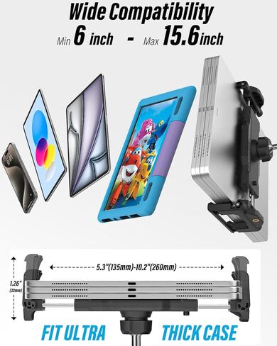 woleyi Aluminum Boat Helm Tablet Mount - [Large Clamp] [Thick Case Friendly] Marine Tablet Holder Stand, Handle Bar Pole Clip for Boat Rail, for iPad Pro Air Mini, Galaxy Tabs, iPhone, 6-15.6" Devices in Saudi Arabia