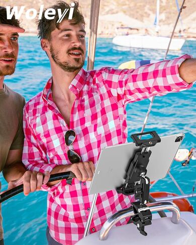 woleyi Aluminum Boat Helm Tablet Mount - [Large Clamp] [Thick Case Friendly] Marine Tablet Holder Stand, Handle Bar Pole Clip for Boat Rail, for iPad Pro Air Mini, Galaxy Tabs, iPhone, 6-15.6" Devices in Saudi Arabia
