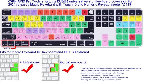 غطاء لوحة المفاتيح XSKN Avid Pro Tools Shortcuts يناسب لوحة المفاتيح السحرية Apple 2024 iMac M4 Chip مع معرف اللمس ولوحة المفاتيح الرقمية A3119 in Saudi Arabia