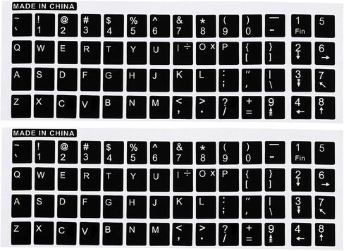 English Keyboard Stickers, 2 Pack Universal Keyboard Replacement Cover Smooth for Notebook Desktop Computer, Black Background White Lettering in Saudi Arabia