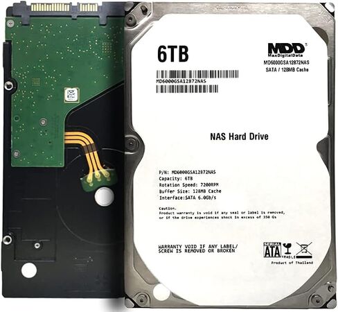 MDD MAXDIGITALDATA MaxDigitalData 6 تيرابايت 7200 دورة في الدقيقة 128 ميجابايت كاش SATA 6.0 جيجابايت/ثانية 3.5 بوصة محرك الأقراص الصلبة الداخلي لتخزين شبكة NAS (MD6000GSA12872NAS) - ضمان لمدة 3 سنوات (متجدد) in Kuwait