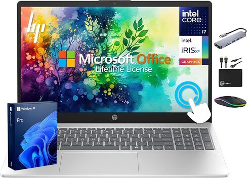 كمبيوتر محمول HP Ultra Performance Touchscreen 2025-2026 Business، Al Copilot، 10-Core Intel Core i7-1355U، شاشة 15.6 بوصة FHD، ذاكرة وصول عشوائي 16 جيجابايت، تخزين 1 تيرابايت (512 جيجابايت SSD + 500 جيجابايت تحويلة)، MarxsolAdd-on، Win 11 Pro، مكتب مدى ا in Saudi Arabia