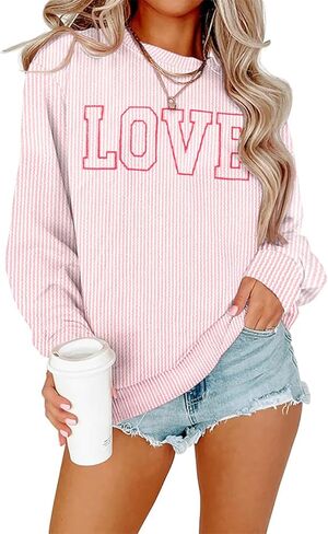 Valentines Sweatshirt Women Love Heart Shirt Cute Love Sweatshirts Valentine Day Lightweight Embroidered Pullover Tops in Saudi Arabia