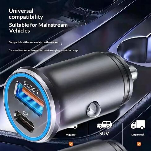 Car Charger PD30W+22.5W 12V-24V USB Charger Adapter Portable Mini USBC Cars Fast Charging Adapter in Saudi Arabia