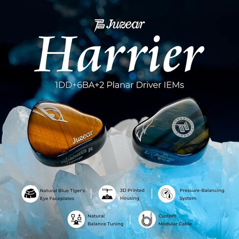 HiFiGo Juzear Harrier IEM Squiglink-Tuned 9 Driver Hybrid 1DD 6BA 2Planar in Ear Monitor Natural Tiger's Eye Panel and 4.4mm/3.5mm Cable for HiFi Audiophile (Blue) in Saudi Arabia