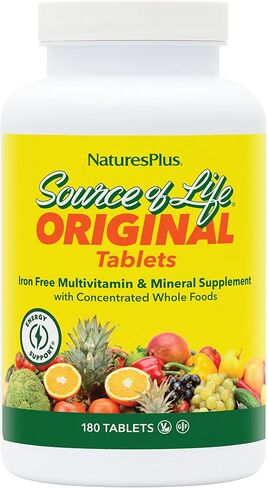 NaturesPlus Source of Life No Iron Tablets - 90 Vegetarian Tablets - Whole Food Multivitamin & Mineral Supplement, Energy & Immunity Booster- Gluten-Free - 30 Servings in Kuwait