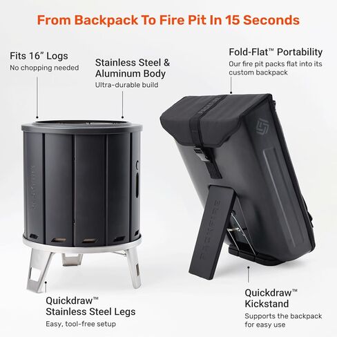 Portable Camping Fire Pit - Packable Fold-Flat Design, Smokeless Burn, Stainless Steel & Aluminum, Includes Backpack, Ideal for Outdoor & RV Adventures in Saudi Arabia