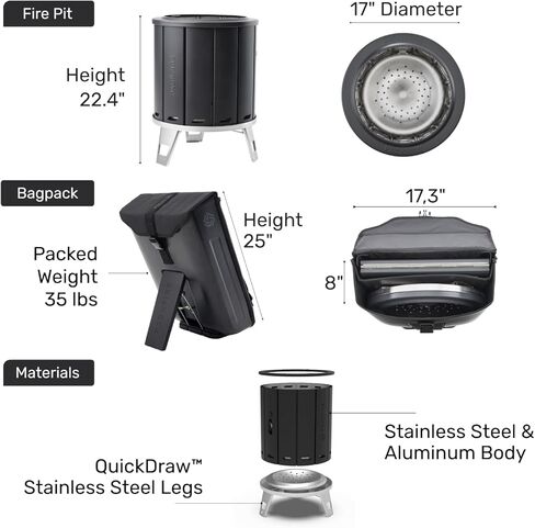 Portable Camping Fire Pit - Packable Fold-Flat Design, Smokeless Burn, Stainless Steel & Aluminum, Includes Backpack, Ideal for Outdoor & RV Adventures in Saudi Arabia