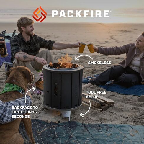 Portable Camping Fire Pit - Packable Fold-Flat Design, Smokeless Burn, Stainless Steel & Aluminum, Includes Backpack, Ideal for Outdoor & RV Adventures in Saudi Arabia