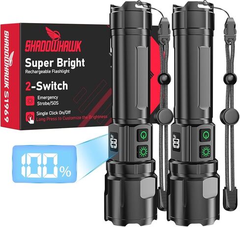 Flashlight 20000 High Lumens Rechargeable - 2 Pack 30W Super Bright LED Flash Light | 24H Long Lasting & 5000ft Beam USB C High Powered Handheld Police Flashlight for Home/Camping/Hiking/Emergency in Saudi Arabia